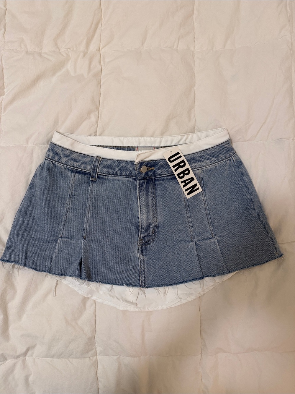 Urban Denim Pleated Mini Skirt in Light Blue